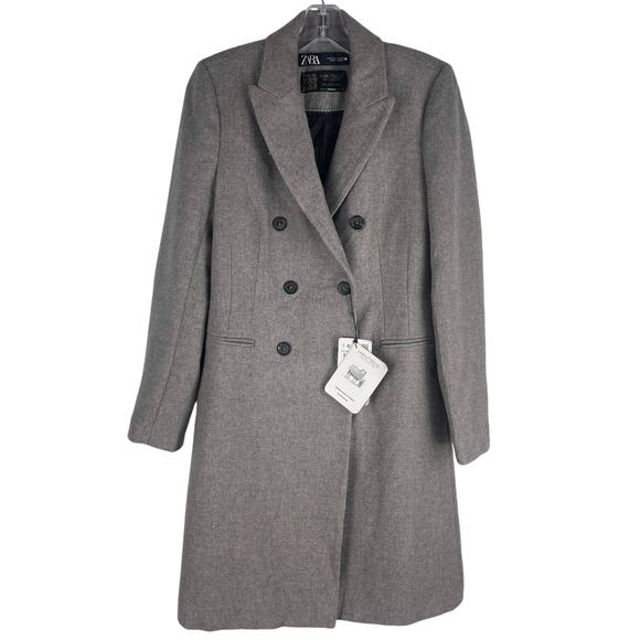 Zara Monteco Wool Blend Double Breasted Coat Ash Brown Size M - Picture 3 of 9